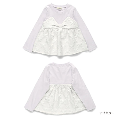 日本童裝 Branshes 緞帶拼接假兩件上衣 80-150cm 女童款 冬季 TOPS