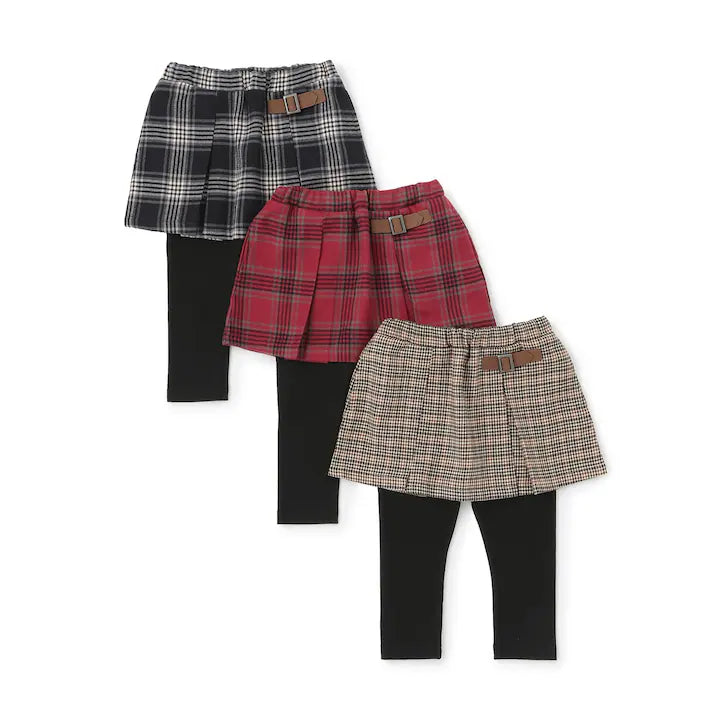 日本童裝 pe#main 假兩件格紋裙連褲 80-130cm 女童款 冬季 PANTS 聖誕紅/新年紅