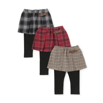 日本童裝 pe#main 假兩件格紋裙連褲 80-130cm 女童款 冬季 PANTS 聖誕紅/新年紅