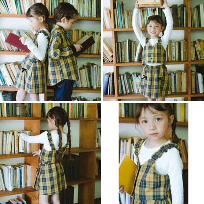 日本童裝 Branshes 格紋上衣兩件套裝 80-150cm 女童款 冬季 TOPS