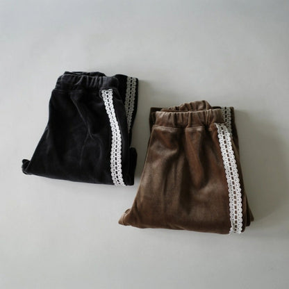 日本童裝 Branshes aBity select. 蕾絲邊天鵝絨長褲 90-120cm 女童款 冬季 PANTS
