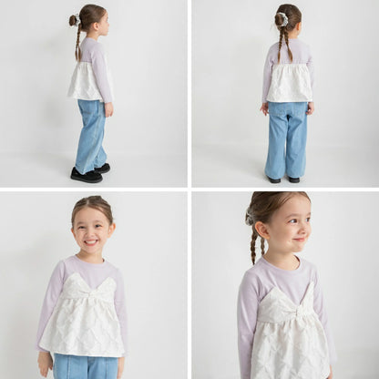 日本童裝 Branshes 緞帶拼接假兩件上衣 80-150cm 女童款 冬季 TOPS