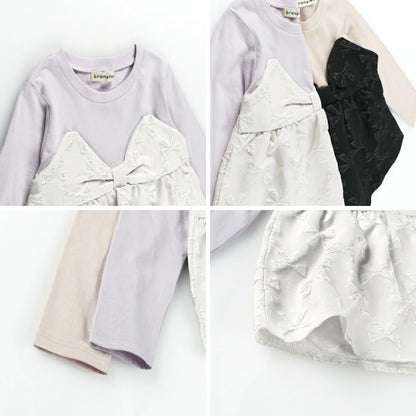 日本童裝 Branshes 緞帶拼接假兩件上衣 80-150cm 女童款 冬季 TOPS