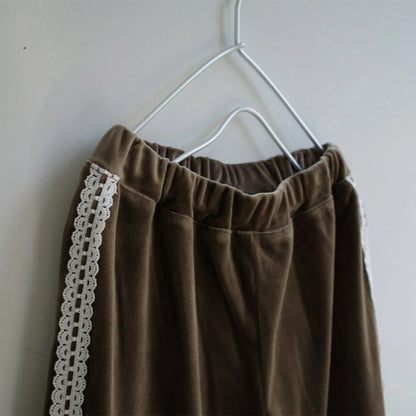 日本童裝 Branshes aBity select. 蕾絲邊天鵝絨長褲 90-120cm 女童款 冬季 PANTS