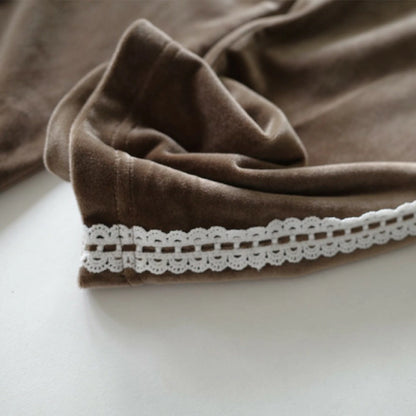 日本童裝 Branshes aBity select. 蕾絲邊天鵝絨長褲 90-120cm 女童款 冬季 PANTS