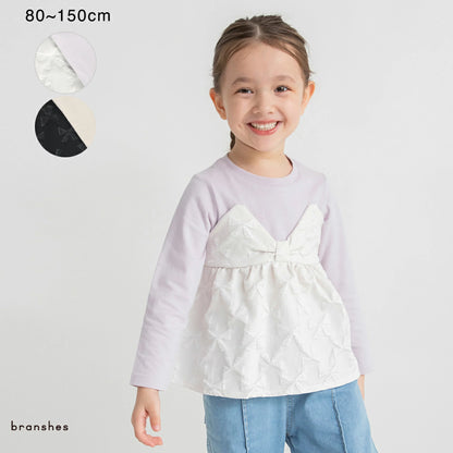 日本童裝 Branshes 緞帶拼接假兩件上衣 80-150cm 女童款 冬季 TOPS