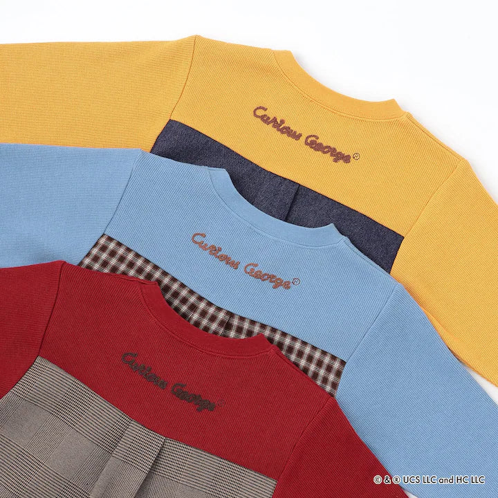 日本童裝 pe#main x Curious George 拼接衛衣 80-130cm 男童款 冬季 TOPS 聖誕紅/新年紅