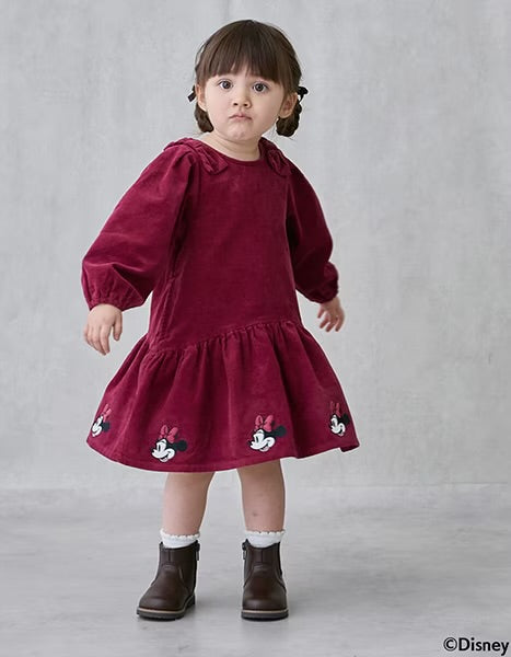 日本童裝 pe#main x Disney 燈芯絨連身裙 80-130cm 女童款 秋季 DRESSES 聖誕紅/新年紅