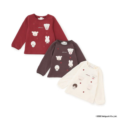 日本童裝 pe#main x Monchhichi 毛毛刺繡圖案上衣 80-130cm 女童款 秋季 TOPS 聖誕紅/新年紅