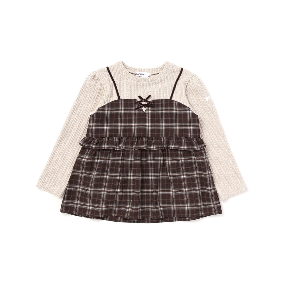 日本童裝  SLAP SLIP 假兩件格紋針織上衣 80-130cm 女童款 冬季 TOPS