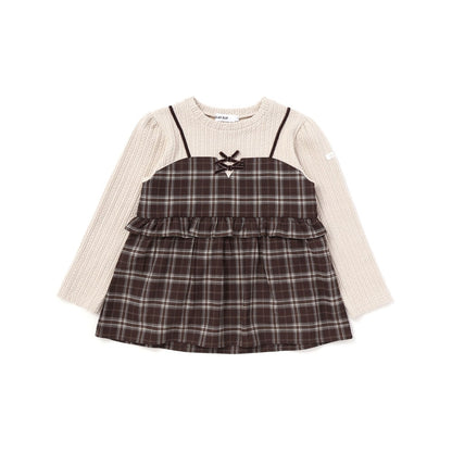 日本童裝  SLAP SLIP 假兩件格紋針織上衣 80-130cm 女童款 冬季 TOPS