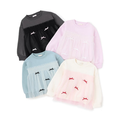 日本童裝 Ly# mine 抓毛緞帶薄紗拼接衛衣 100-150cm 女童款 冬季 TOPS