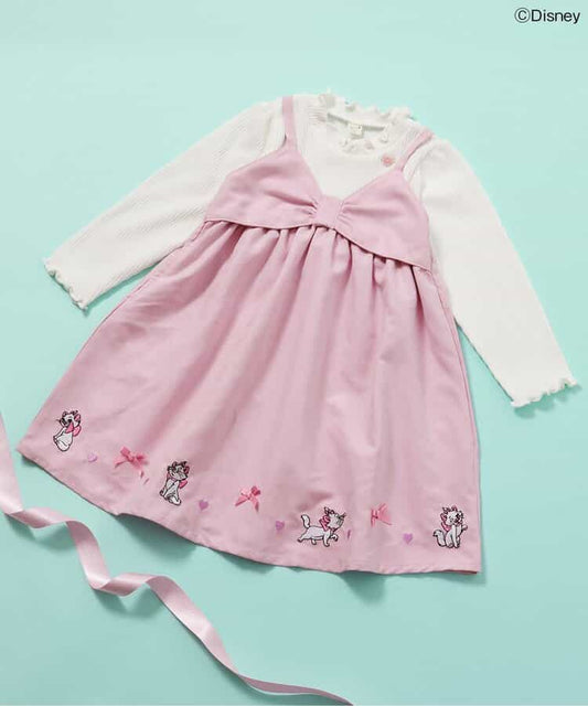 日本童裝 apres les cours x Disney Marie假兩件蝴蝶結連身裙 80-140cm 女童款 冬季 DRESSES