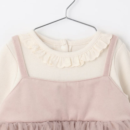 日本童裝 pe#main 假兩件網紗連衣 70-80cm 初生嬰兒 女童款 冬季 Jumpsuit