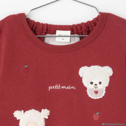 日本童裝 pe#main x Monchhichi 毛毛刺繡圖案上衣 80-130cm 女童款 秋季 TOPS 聖誕紅/新年紅