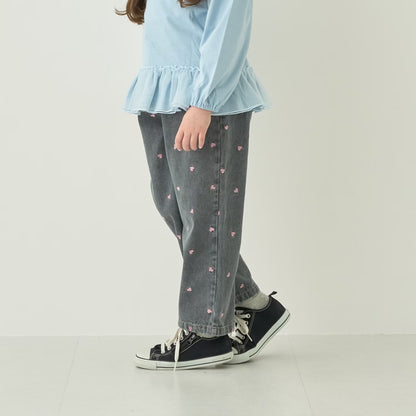 日本童裝 Ly# mine 愛心刺繡印花牛仔褲 100-140cm 女童款 夏季 PANTS