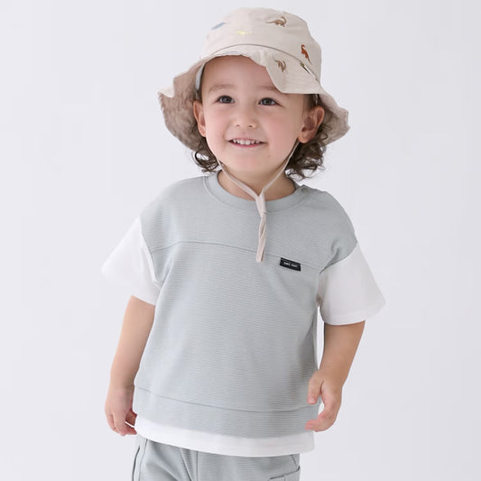 日本童裝 pe#main 接觸冷感 假兩件上衣及短褲套裝 80-130cm 男童款 夏季 TOPS PANTS