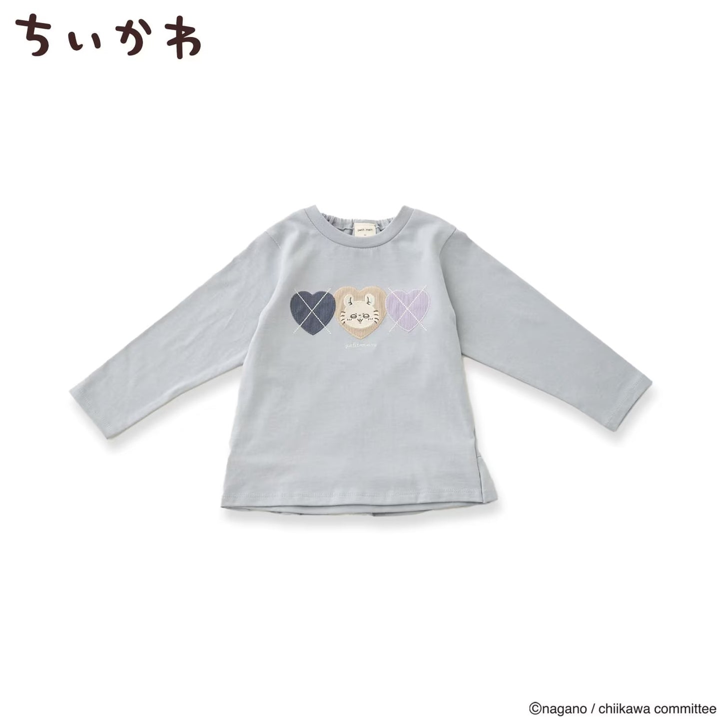 日本童裝 pe#main x【Chiikawa】菱形圖案長袖上衣 80-130cm 女童款 初生嬰兒 夏季 TOPS