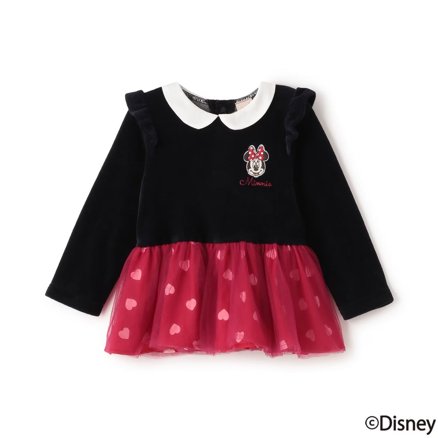 日本童裝 pe#main x Disney 絨毛薄紗拼接上衣 80-130cm 女童款 秋季 TOPS
