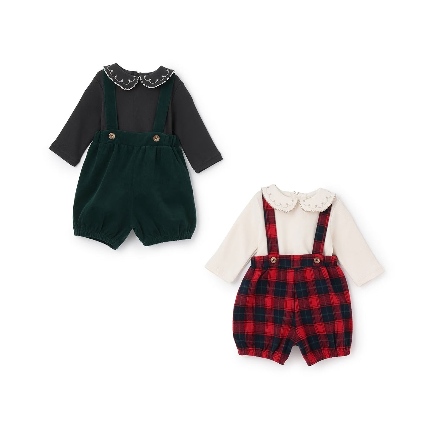 日本童裝 pe#main 刺繡領上衣吊帶褲套裝 70-80cm 男童款/女童款 冬季 TOPS PANTS Jumpsuit 聖誕紅/新年紅