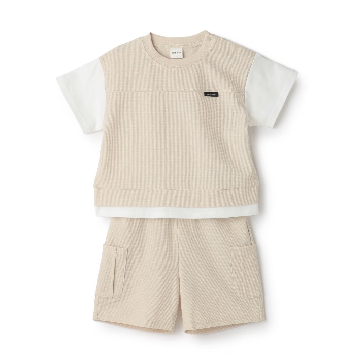 日本童裝 pe#main 接觸冷感 假兩件上衣及短褲套裝 80-130cm 男童款 夏季 TOPS PANTS