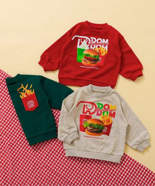 日本童裝 apres les cours x DomDom漢堡 印花衛衣 80-130cm 男童款/女童款 冬季 TOPS 聖誕紅/新年紅