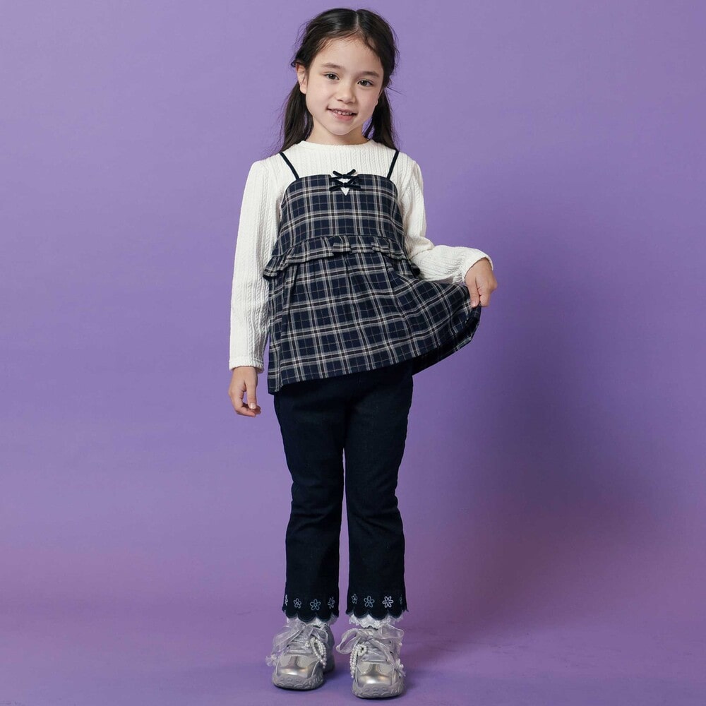 日本童裝  SLAP SLIP 假兩件格紋針織上衣 80-130cm 女童款 冬季 TOPS