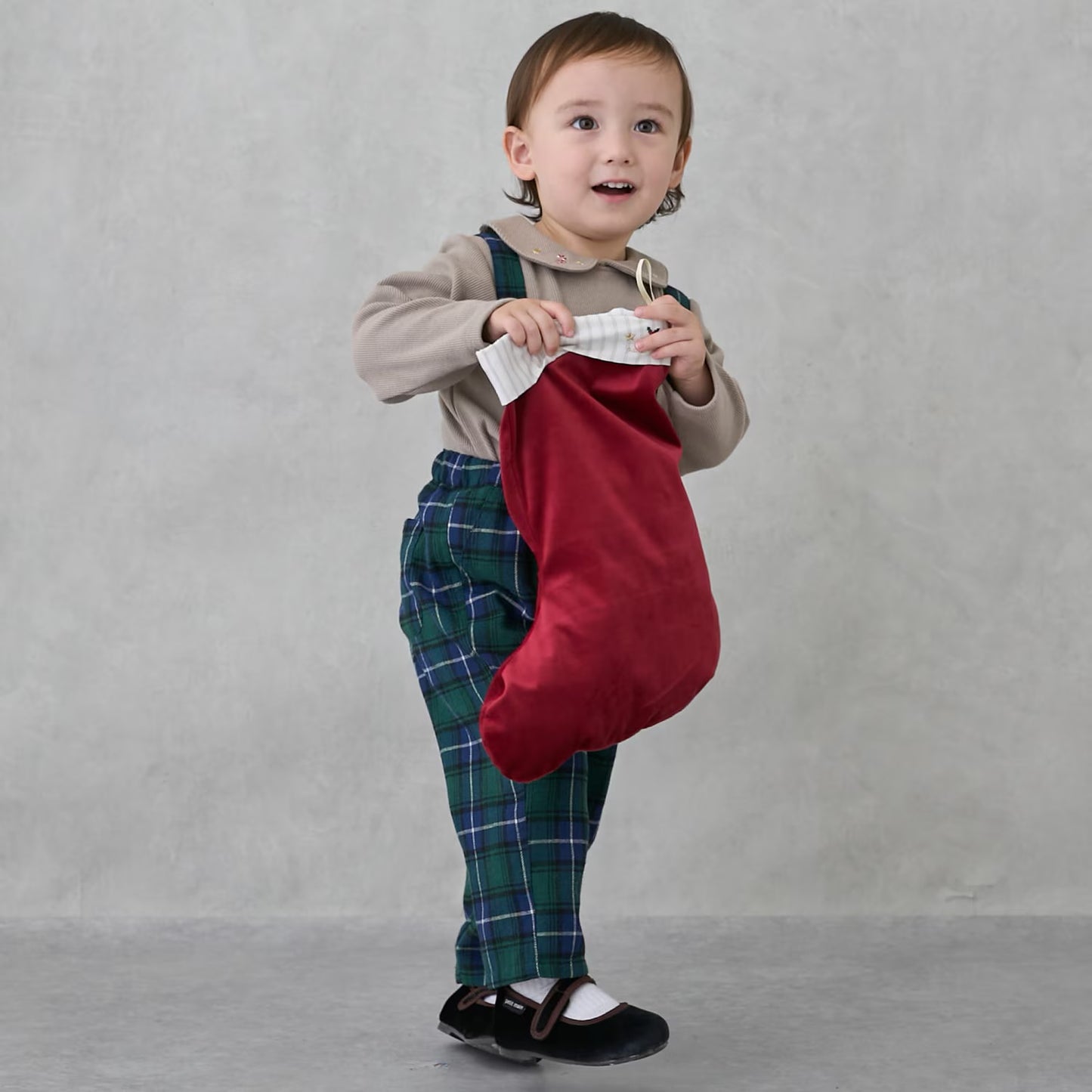 日本童裝 pe#main 上衣吊帶連體褲套裝 80-110cm 初生嬰兒 男童款 冬季 Jumpsuit 聖誕紅/新年紅