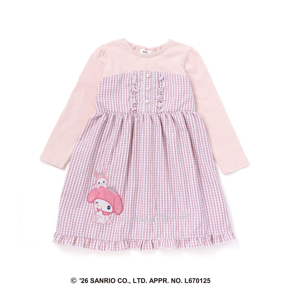 日本童裝 Slap Slip x Sanrio 格子拼接連身裙 80-130cm 女童款 秋季 DRESSES 其他品牌童裝