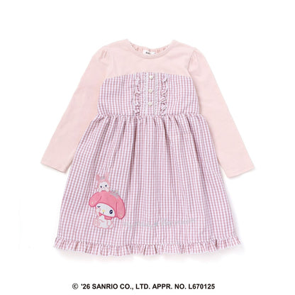 日本童裝 Slap Slip x Sanrio 格子拼接連身裙 80-130cm 女童款 秋季 DRESSES 其他品牌童裝