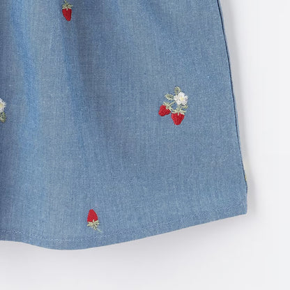日本童裝 pe#main 士多啤梨刺繡泡芙袖上衣 80-130cm 女童款 夏季 TOPS