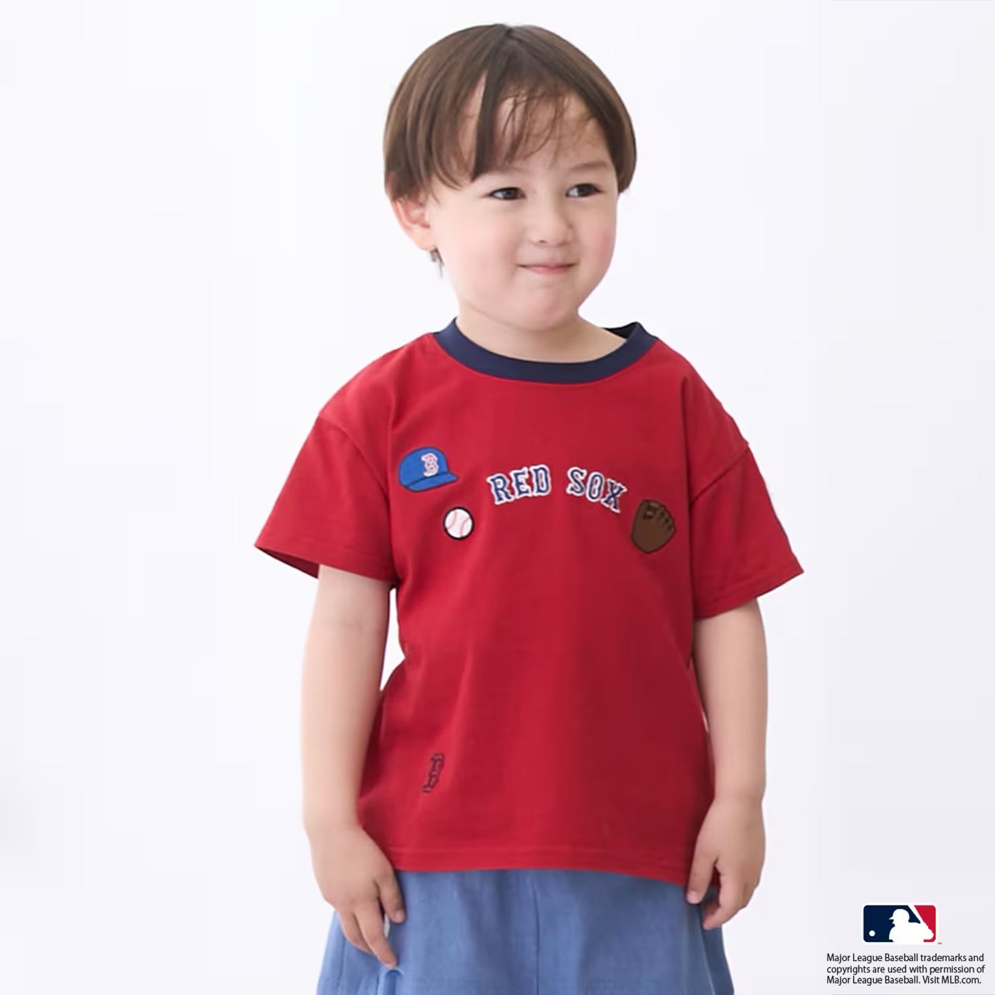 日本童裝 pe#main x 【MLB】徽章貼花上衣 80-130cm 男童款 夏季 TOPS