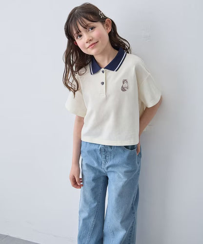 日本童裝 aF#a325 吸水速乾 貓咪刺繡polo衫 110-160cm 女童款 夏季 TOPS