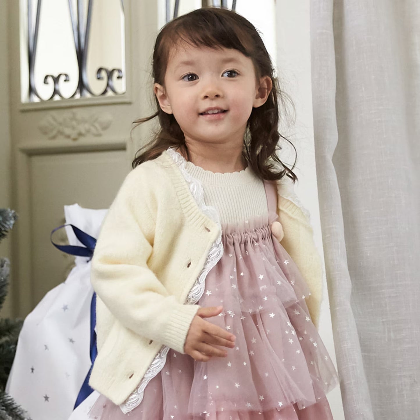 日本童裝 pe#main 蕾絲花邊針織外套 80-130cm 女童款 冬季 OUTERWEAR