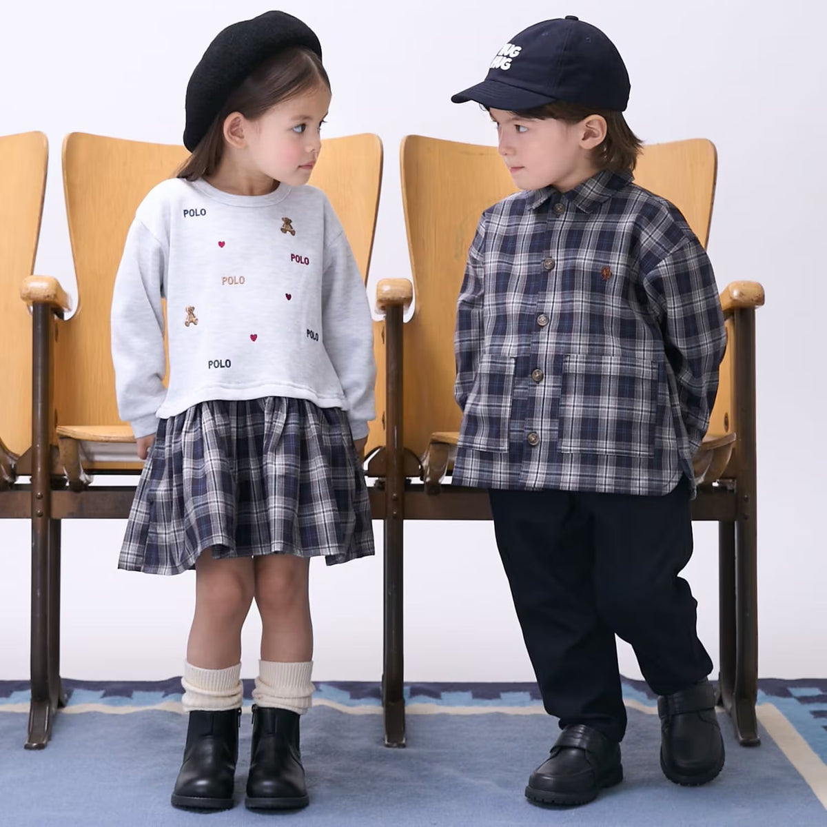 日本童裝 pe#main x【POLO BCS】假兩件拼接連身裙 80-130cm 女童款 秋季 DRESSES