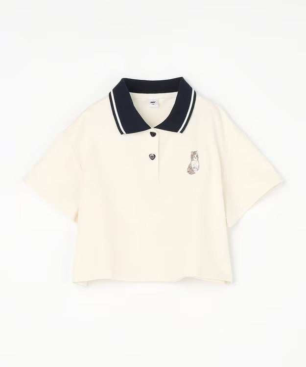 日本童裝 aF#a325 吸水速乾 貓咪刺繡polo衫 110-160cm 女童款 夏季 TOPS