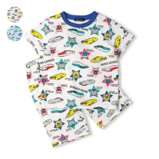 Moujonjon JR Shinkansen Pajamas (90-130cm) for Boys (Japanese Children's Clothing) Summer Pajamas (Railway Series) 