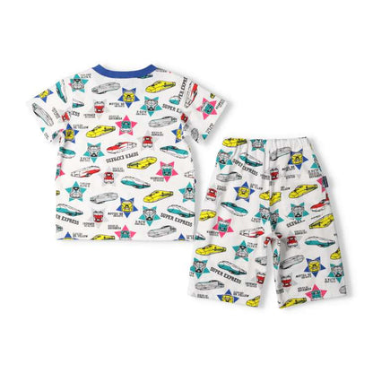Moujonjon JR Shinkansen Pajamas (90-130cm) for Boys (Japanese Children's Clothing) Summer Pajamas (Railway Series) 
