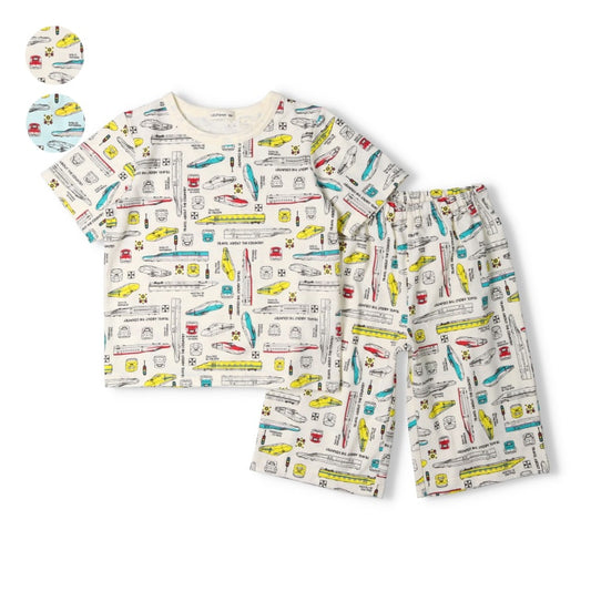 Moujonjon JR Shinkansen Pajamas (90-140cm) for Boys (Japanese Children's Clothing) Summer Pajamas (Railway Series) 