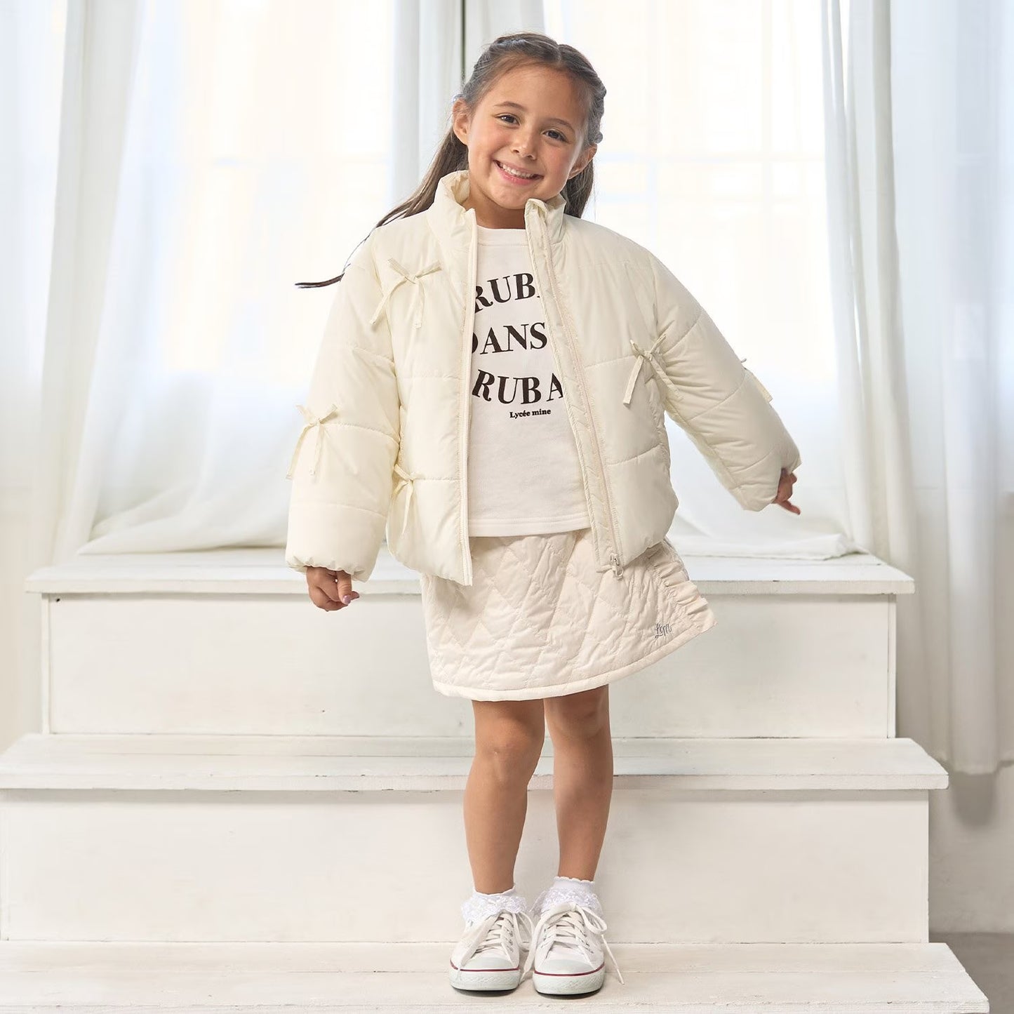 日本童裝 Ly# mine 蝴蝶結夾棉外套 100-150cm 女童款 冬季 (適合寒冷天氣、溫度低天氣）OUTERWEAR