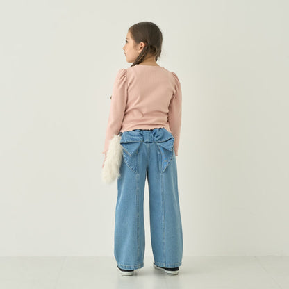 日本童裝 Ly# mine 後繫帶蝴蝶結牛仔褲 100-140cm 女童款 秋季 PANTS