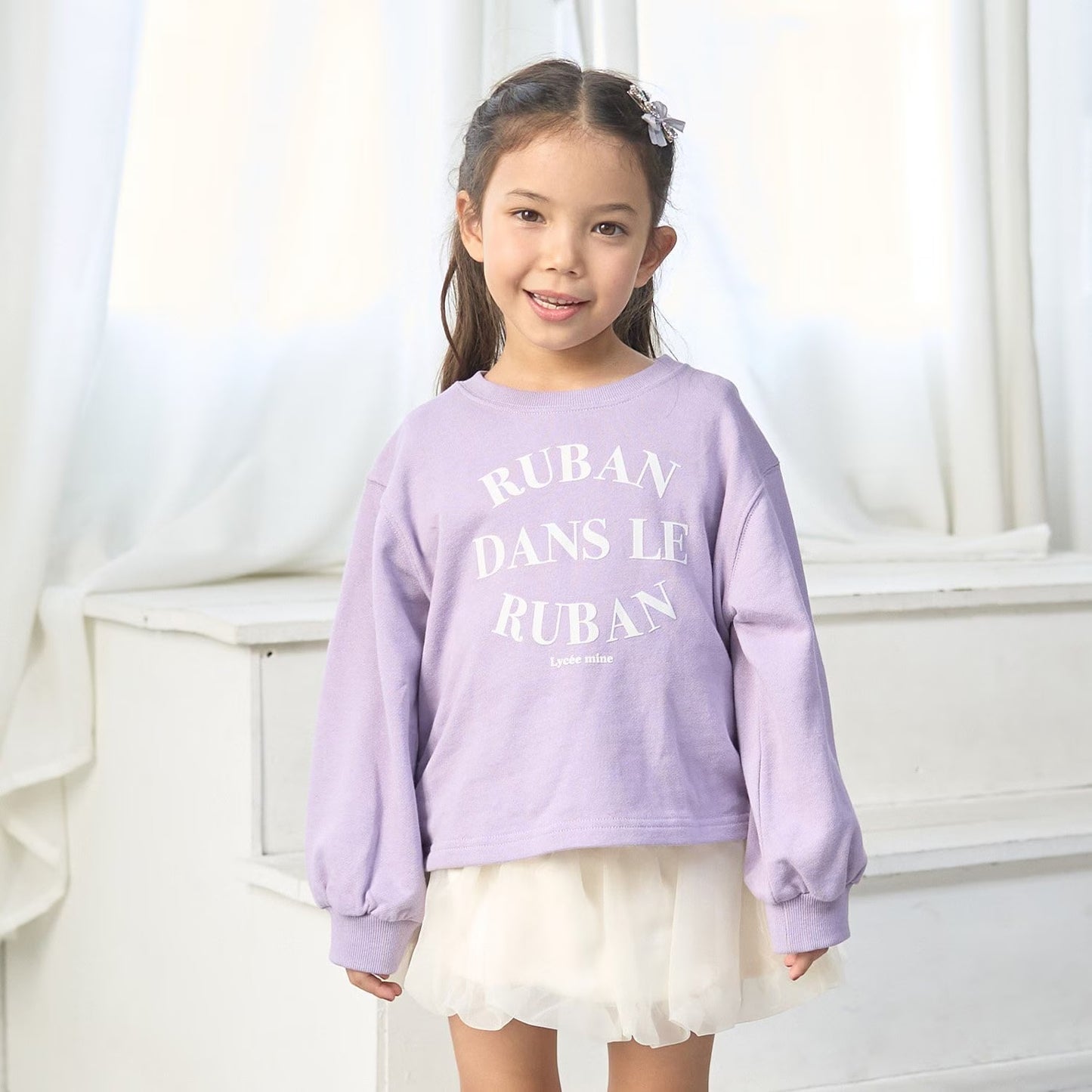 日本童裝 Ly# mine 側邊褶皺印花衛衣 100-150cm 女童款 冬季 TOPS