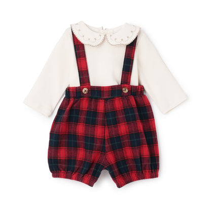 日本童裝 pe#main 刺繡領上衣吊帶褲套裝 70-80cm 男童款/女童款 冬季 TOPS PANTS Jumpsuit 聖誕紅/新年紅