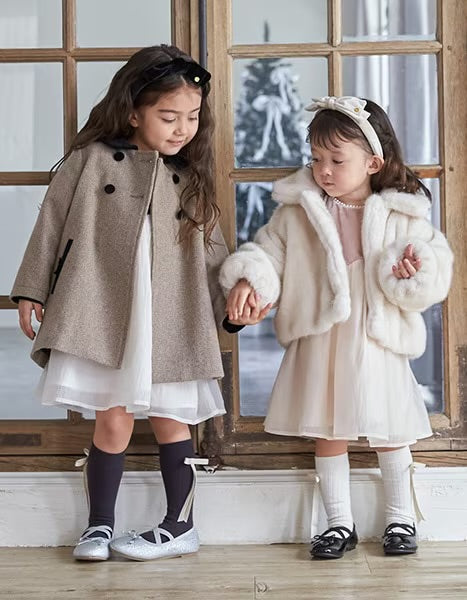 日本童裝 pe#main 泡泡袖雪紡連身裙 80-130cm 女童款 冬季 DRESSES 面試/宴會/表演