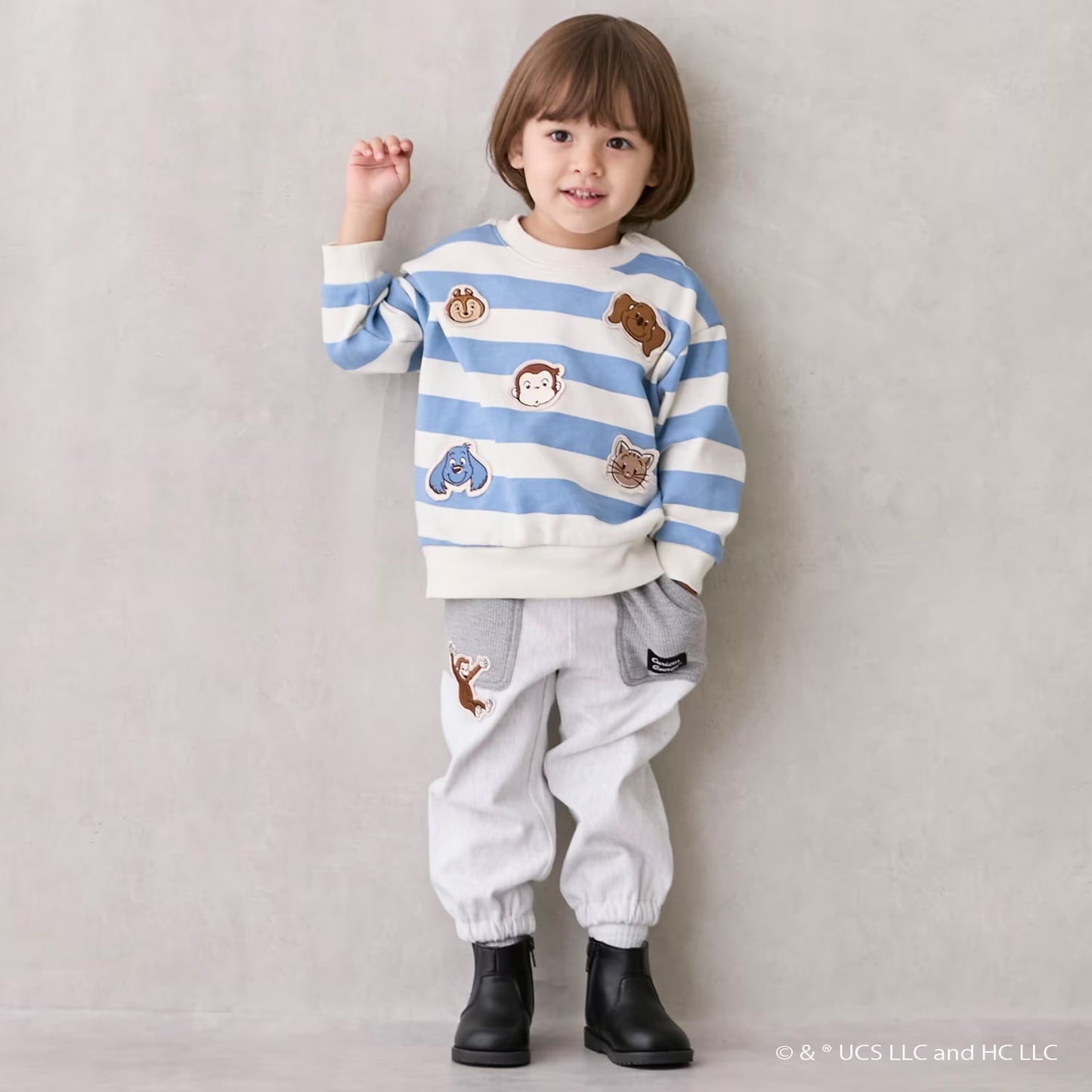 日本童裝 pe#main x Curious George 工裝長褲 80-130cm 男童款 冬季 PANTS