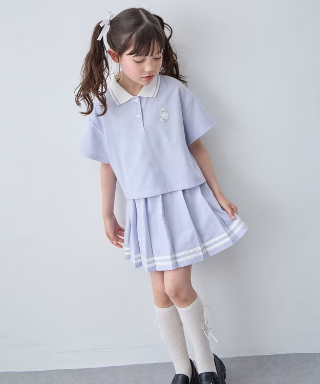 日本童裝 aF#a325 吸水速乾 貓咪刺繡polo衫 110-160cm 女童款 夏季 TOPS