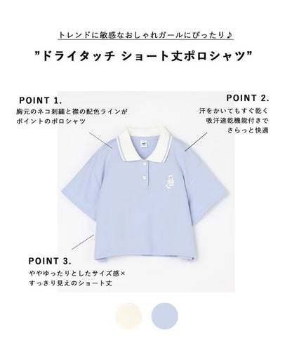 日本童裝 aF#a325 吸水速乾 貓咪刺繡polo衫 110-160cm 女童款 夏季 TOPS