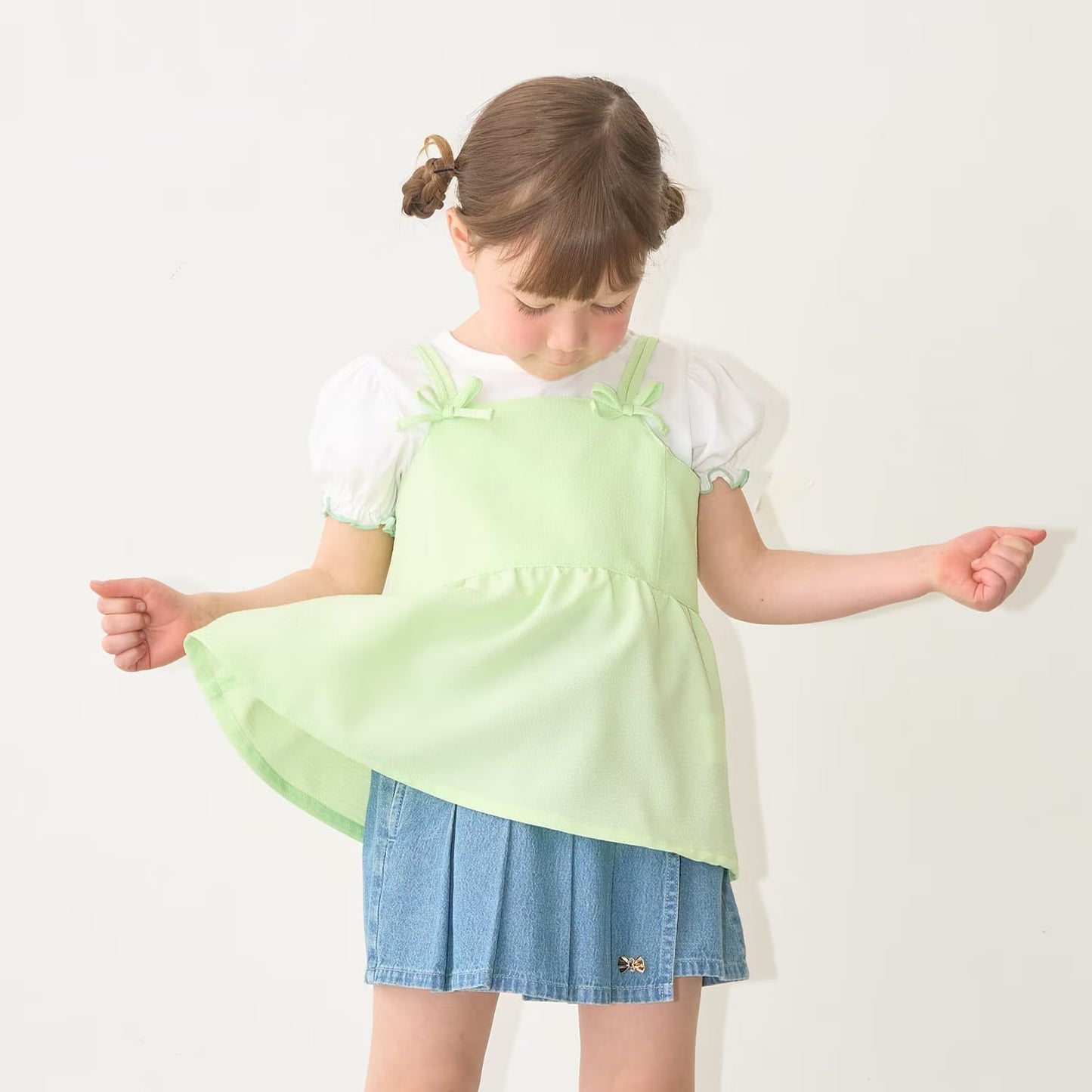 Japanese children's clothing Ly# mine tank top and shorts set 100-150cm girls summer TOPS PANTS 