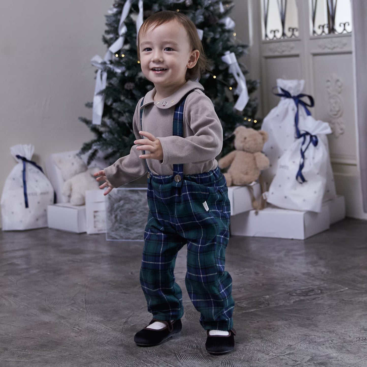 日本童裝 pe#main 上衣吊帶連體褲套裝 80-110cm 初生嬰兒 男童款 冬季 Jumpsuit 聖誕紅/新年紅