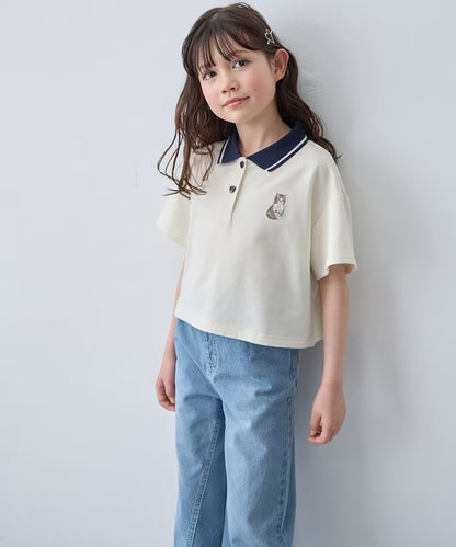 日本童裝 aF#a325 吸水速乾 貓咪刺繡polo衫 110-160cm 女童款 夏季 TOPS